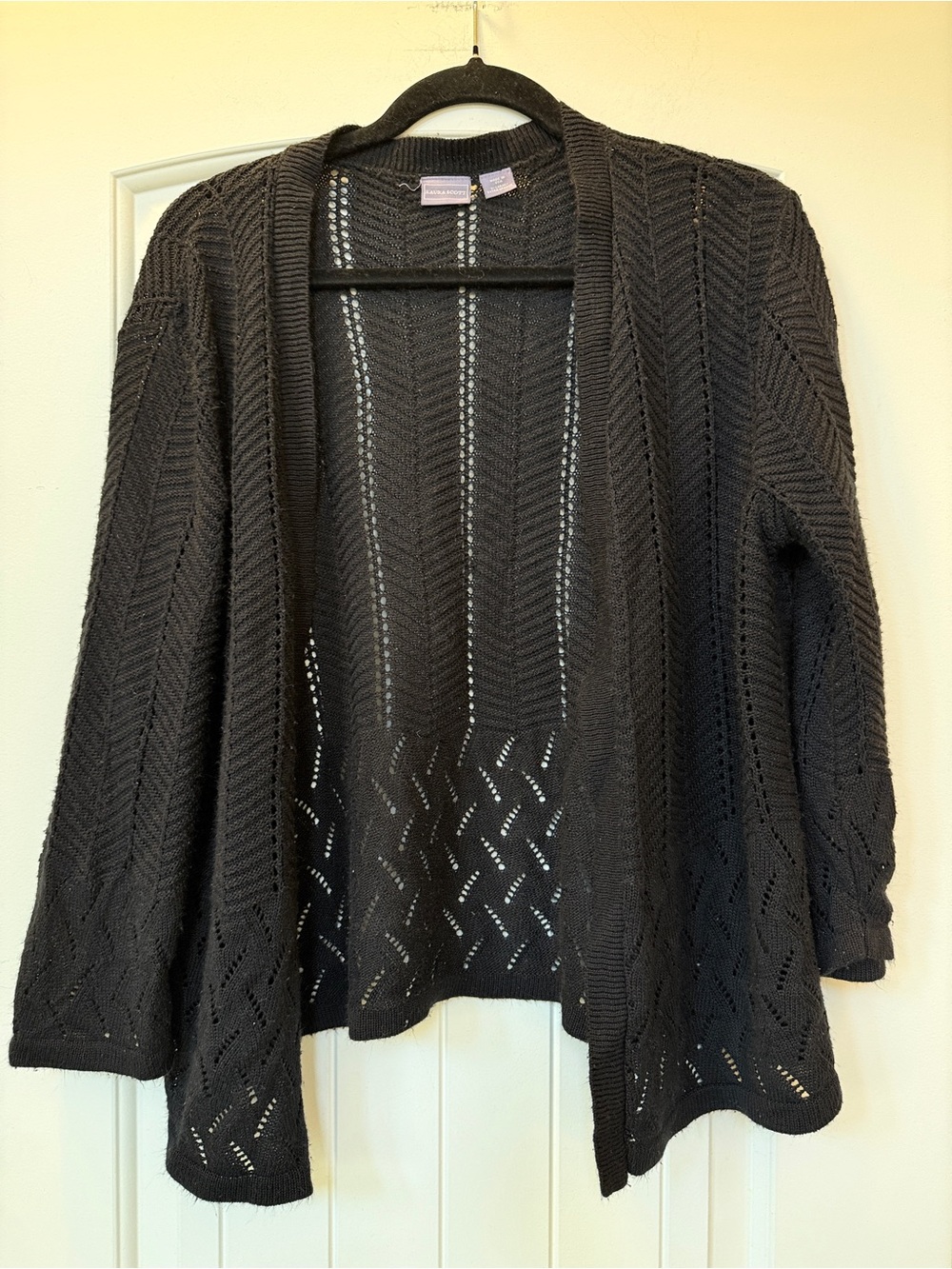 Laura Scott Black Open-Front Knit Cardigan